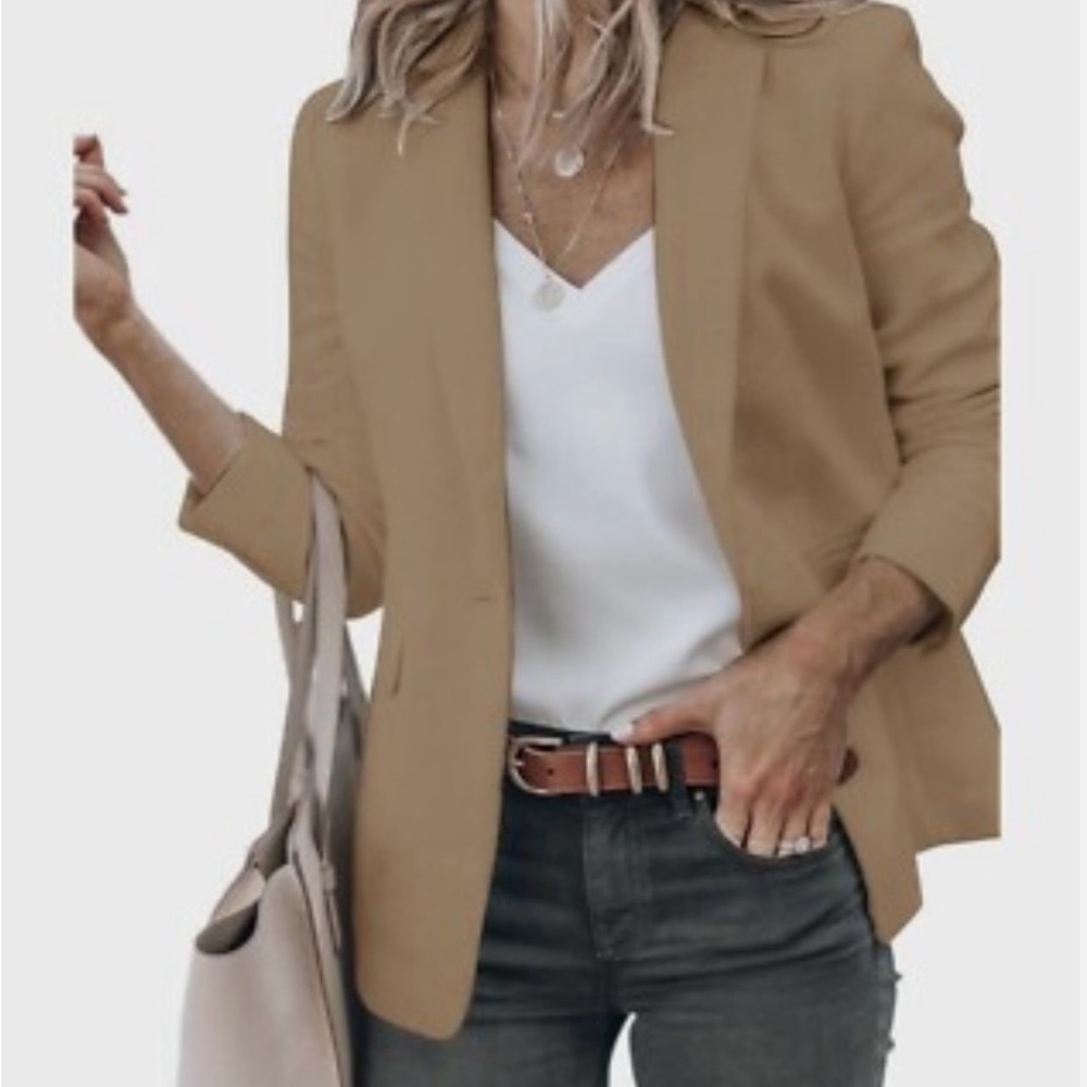 Women's Tan Tailored Blazer Jacket — Sleek Casual to Professional Layer